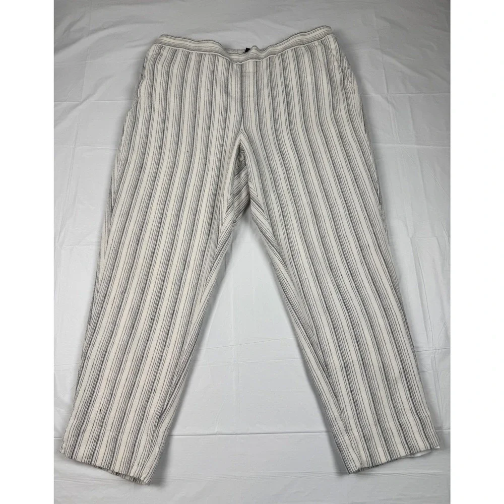 Banana Republic Hayden Stitch Pants 14 White Navy Blue Striped Linen Blend
